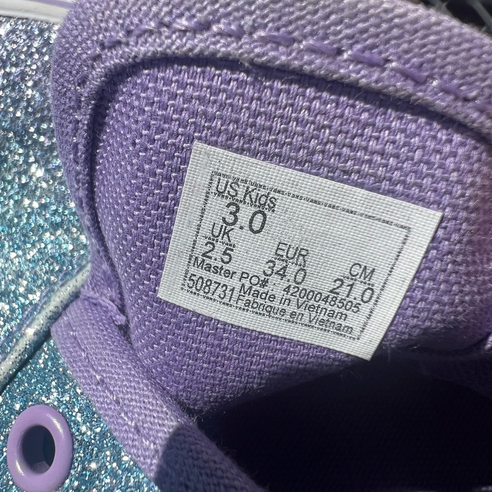 Vans Kids’ Ombré Authentic Blue and Purple Glitter Sneakers (no shoelaces) - Picture 7 of 8